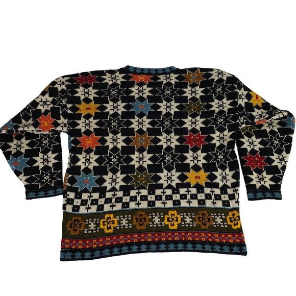 Vintage French Connection Wool Sweater M Black Multicolor Floral Pattern - Picture 7 of 7